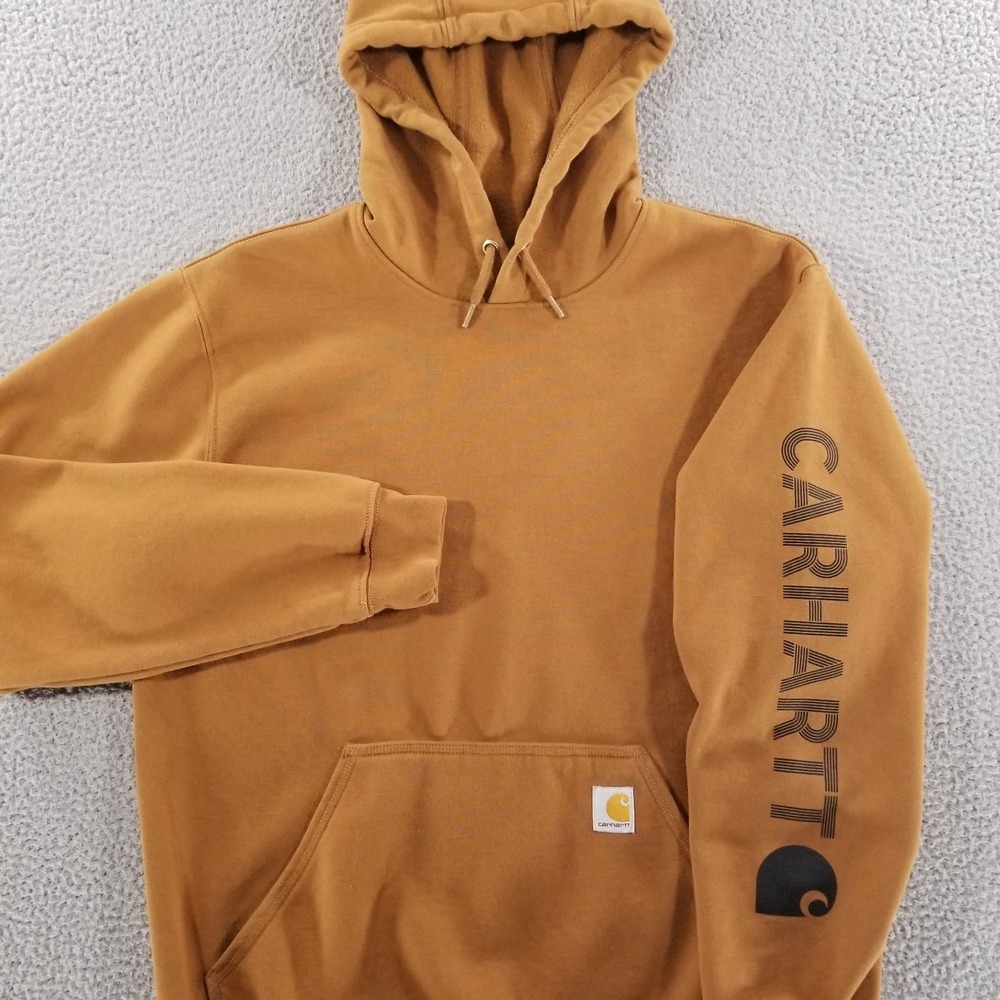 Carhartt Hoodie Men Medium Brown Midweight Loose Fit Graphic Sweatshirt Workwear